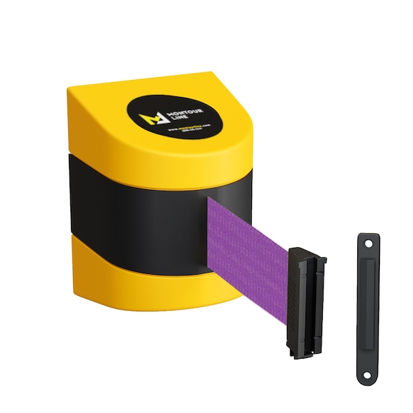 Montour Line Retractable Belt Barrier YW Fixed Wall Mount 15' Purple Belt (F) PWM200-YW-PE-F-S-150 - main